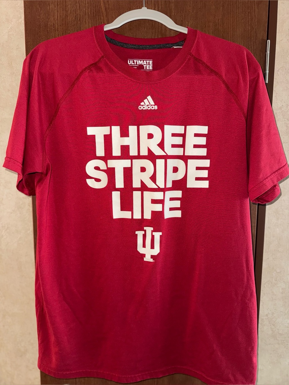 Adidas Men's IU Shirt Large Three Stripe Life Short Sleeve Athletic Tee Indiana!